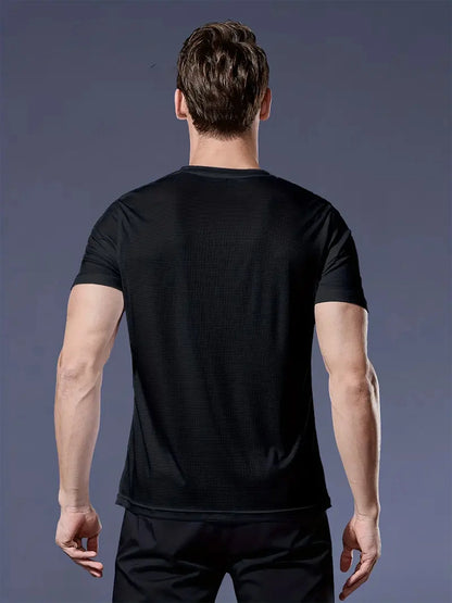 Round Neck T-Shirt 1 Piece Black Ultra-Light Men's Quick Drying Breathable Sweat-Absorbent Shirt Suitable for Fitness Gym and Ru