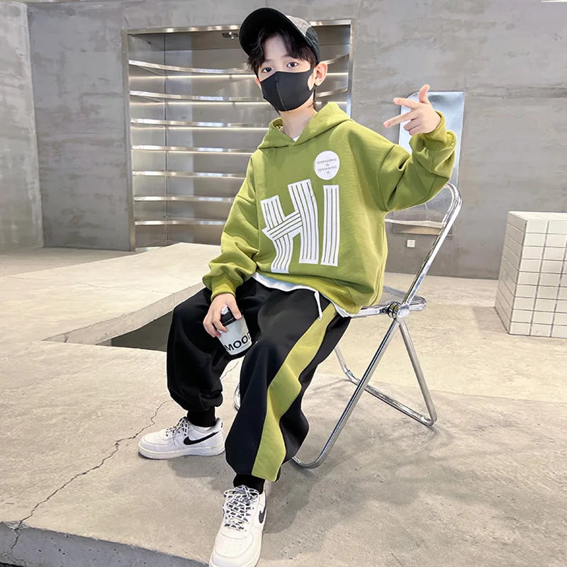 Children Boy Hooded Clothes Set Letter Printed Hoodies Sweatshirts Top and Pants 2 Pieces Suit Teenage Girls Tracksuits