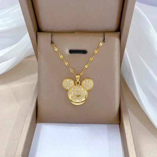 Cartoon Disney Mickey Minnie Mouse Studded with Zircon Necklace for Women Girl