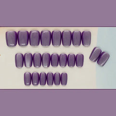 24pcs Purple Cat Eye Fake Nails Square Head French Ballet Nails Short Press on Nails Wearable Full Cover Acrylic Fake Nail Tips