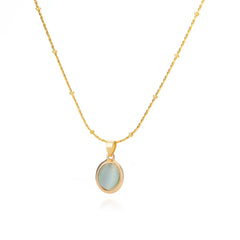 Fashion Stone Opal Oval Necklace For Women Stainless Steel Gold Color Oval Stone