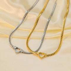 Fashion Cuban Link Heart Chain Necklace For Women Gold Plated Stainless