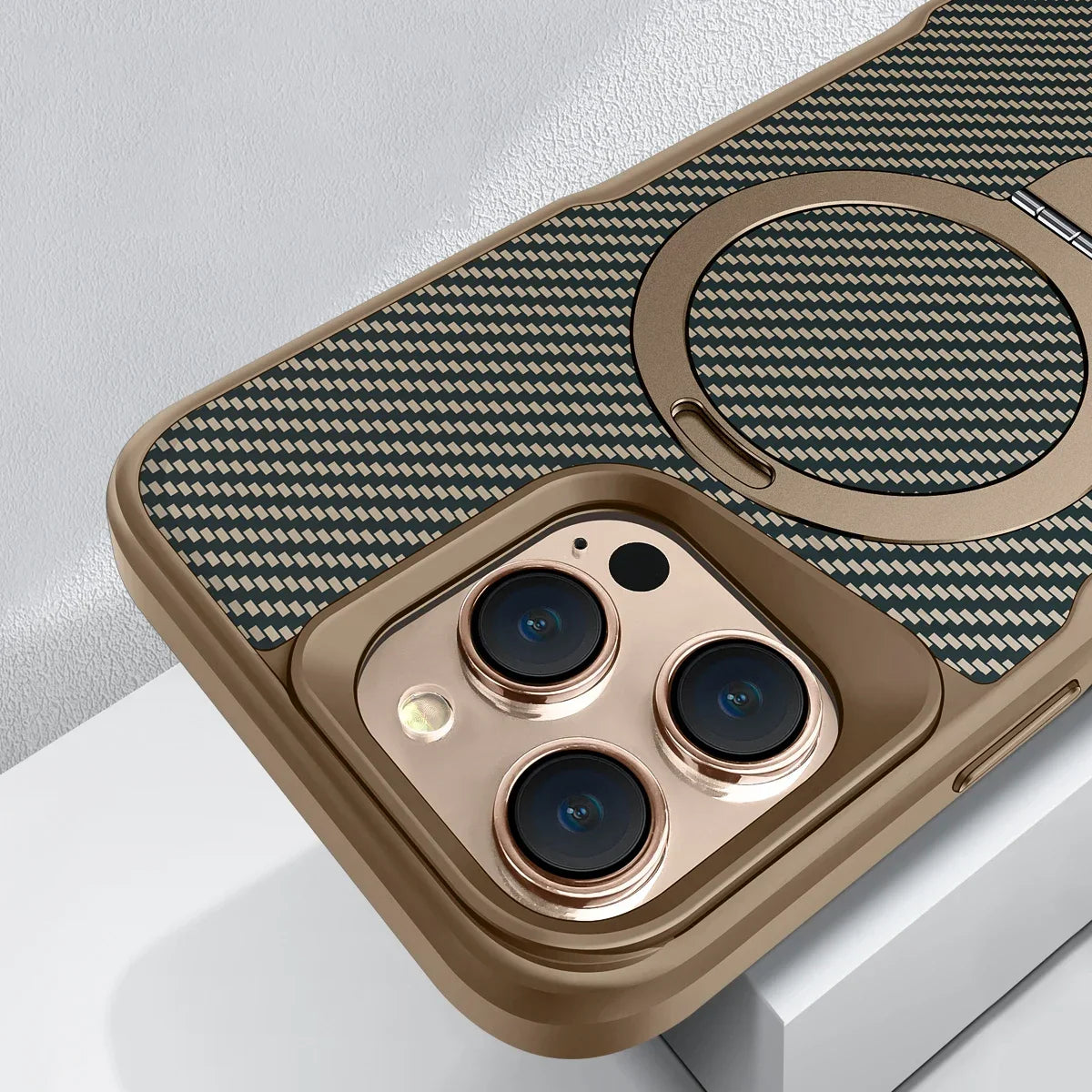 Desert Titanium metal holder carbon fibre magnetic phone case for iPhone 17 16E 15  Pro Max magsafe charging armor hard case