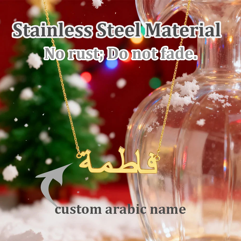 Personalized Arabic Name Necklace for Women Men Custom Arabic Stainless Steel Pendant Jewelry Customized Necklace Box Chain Gift