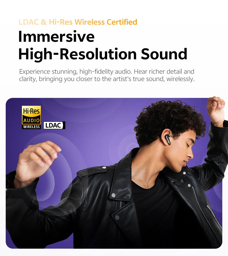 QCY HT18 MeloBuds N70 Wireless Earbuds Bluetooth 6.0 Hi-Res LDAC Earphones Adaptive ANC Dual-driver Headsets in-Ear Detection