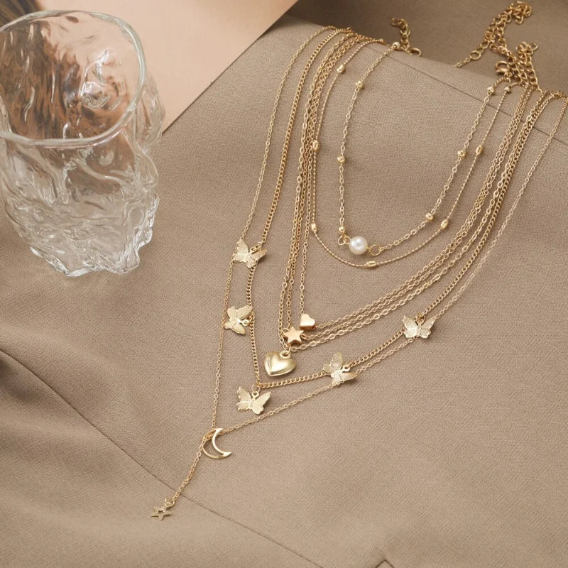6pcs Fashion Necklaces European and American Simple Temperament Lovely