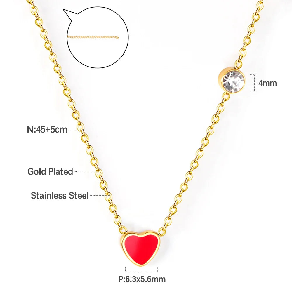 LUXUKISSKIDS Fashion Collier Simple Heart Girls Pendant Necklace Small Love Shape Stainless Steel Hearts Clavicle Choker Jewelry