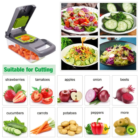 14pcs/Set Vegetable Chopper Multifunctional Fruit Slicer Manual Food Grater Cutter