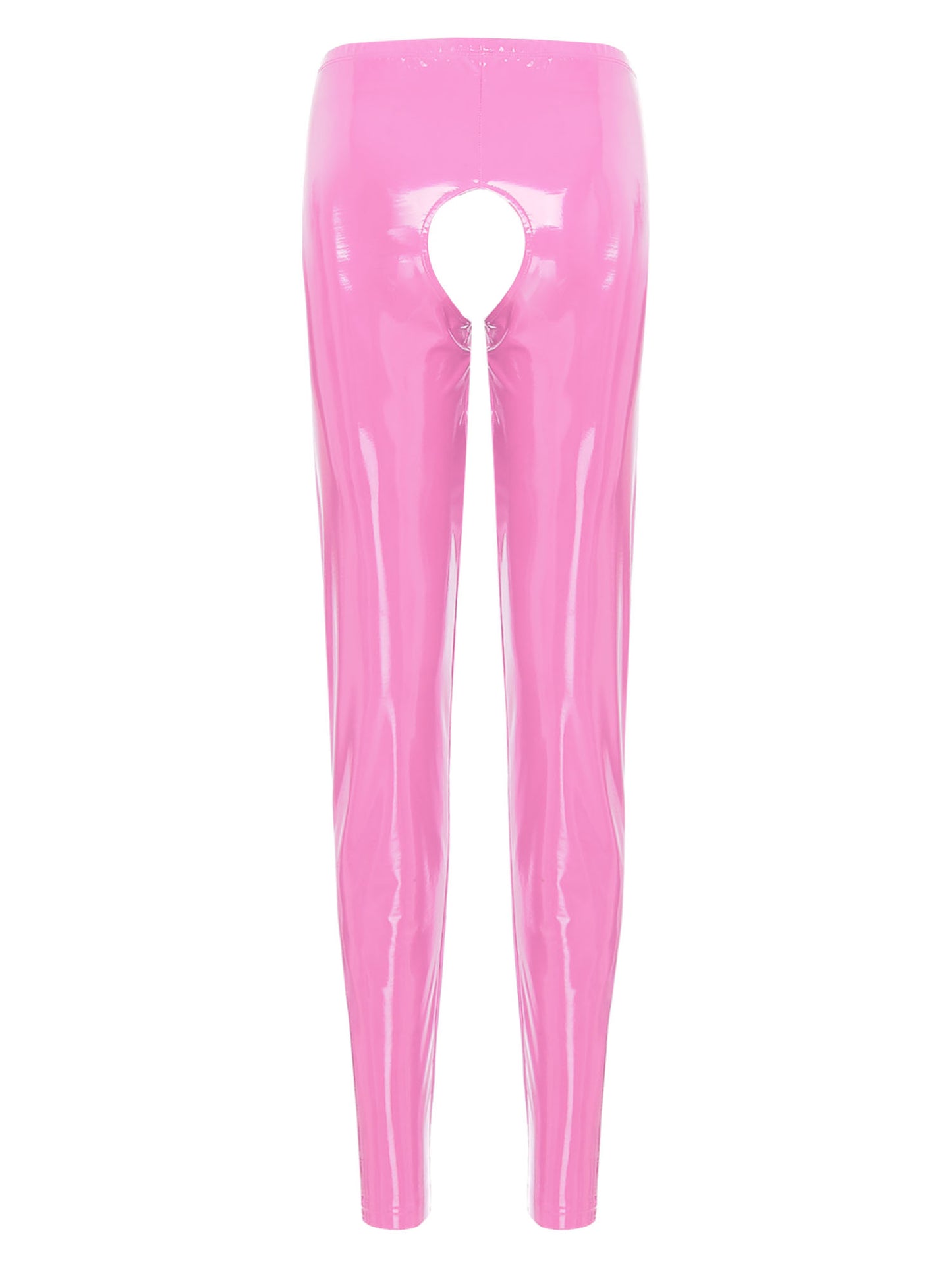 Womens Wet Look PVC Leather Open Crotch Butt Leggings High Waisted Crotchless