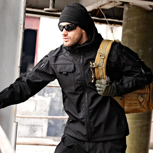 Tactical Jacket Men's Autumn and Winter Thickened Warm Charge Coat Outdoor Military Fan Waterproof Hooded Mountaineering Suit