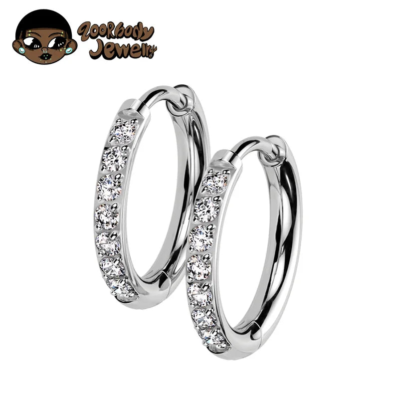 2PCS G23 Titanium Earring High Quality Hoop CZ Hinged Segment Round Nose Ring for Women Ear Cartilage Helix Piercing Anodizing