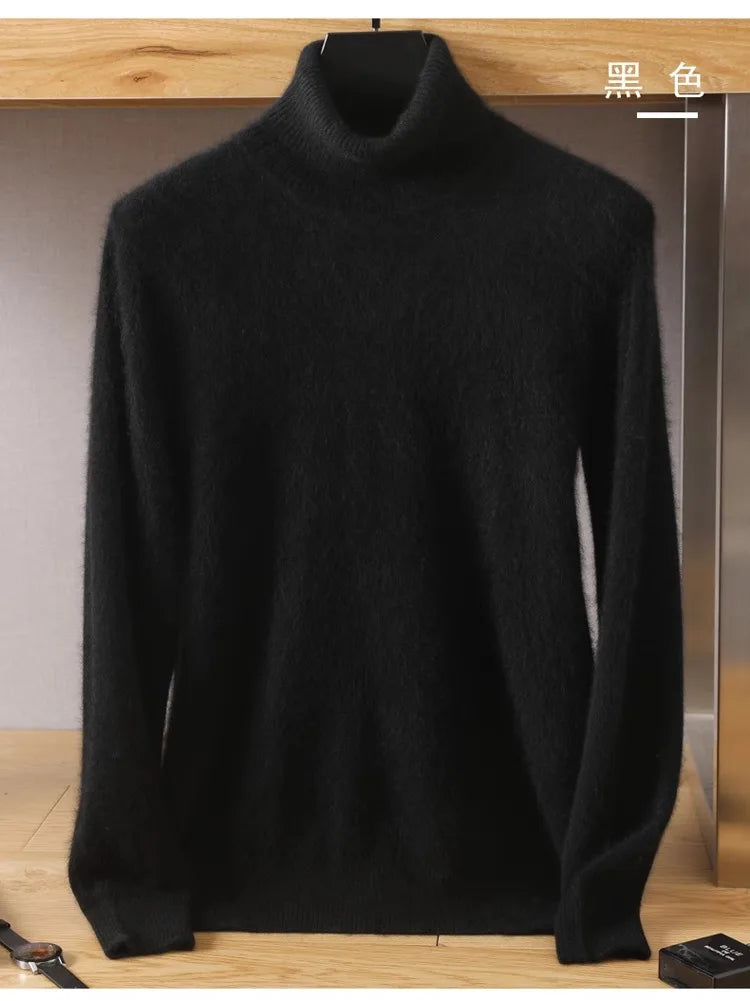 Men's 100% pure Mink velvet Cashmere Sweater High Lapels Pullovers Knitted Winter