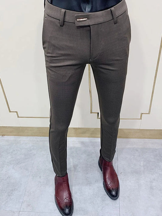 Trousers for Men Brown Slim Fit Man Suits Pants Tressed Suit