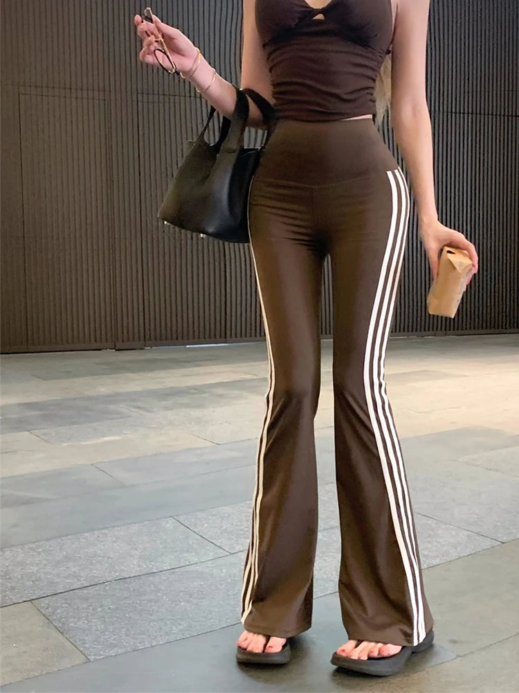 Women Sweatpants Baggy Casual Side Stripe Pants Sports Slim Elastic