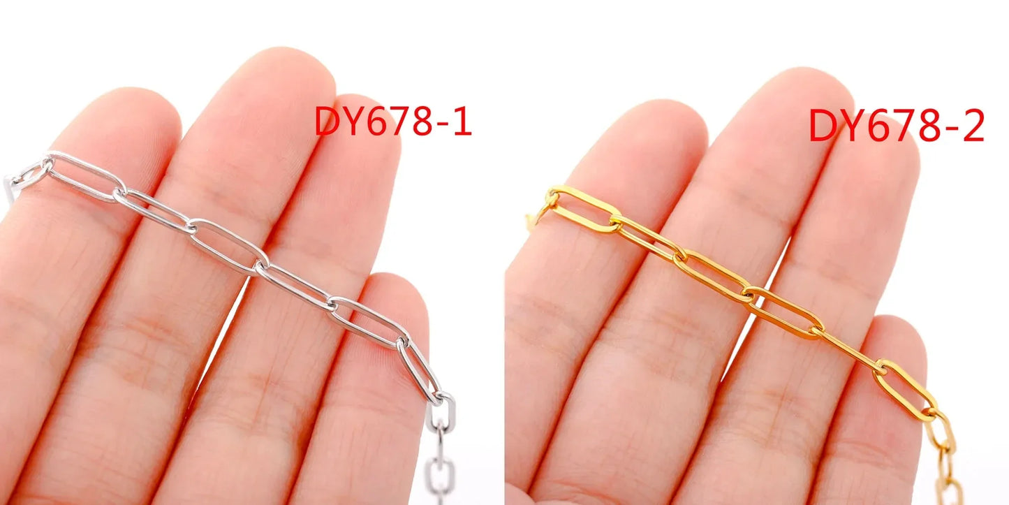 5Pcs/Lot Stainless Steel Bead Rope Link/Cuban/Paperclip Links Snake Chain Necklace Diy Women Jewelry 18K Gold Color Neck Chains
