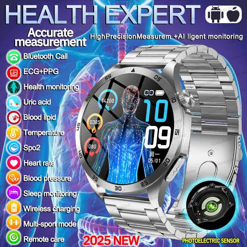 GUHUAVMI NEW Fashion Health Expert Laser iagnosis Smart Watch Men ECG+PPG Three highs  Blood Pressure Heart Rate HD Call Watches