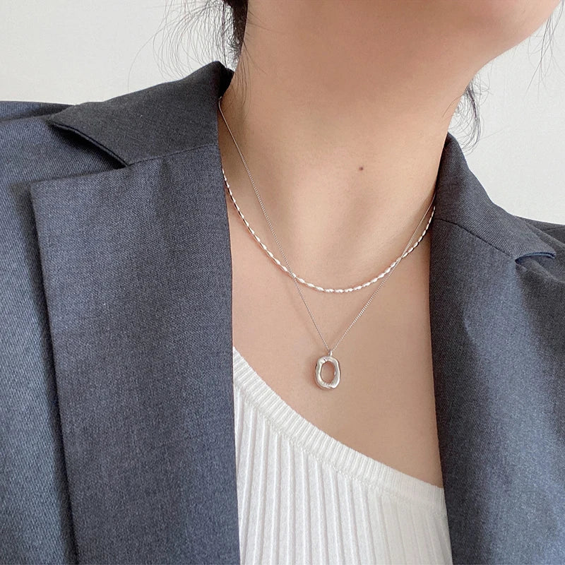925 Sterling Silver Necklace With Simple Geometric Beads Choker Shiny And Delicate