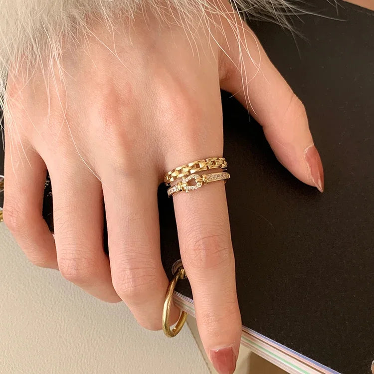 jewelry double-layer zircon cross ring elegant women's opening daily work accessories