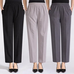 Women Summer Silk Comfortable High Waist Elastic Long Ladies Pants