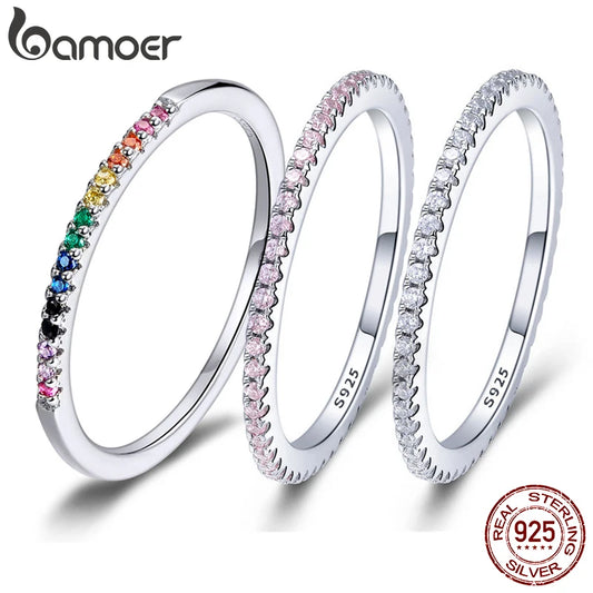 925 Sterling Silver CZ Simulated Diamond Stackable Ring Platinum Plated