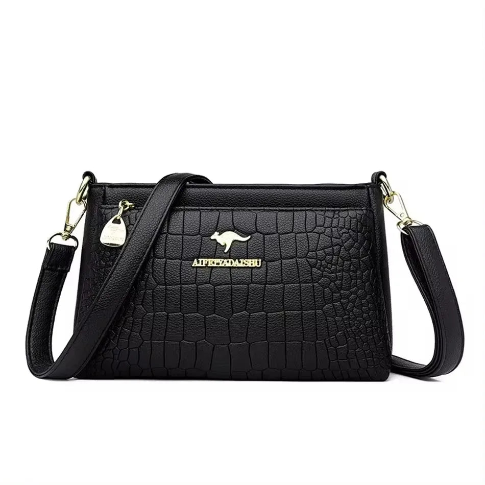Brand Leather 3 Layers Alligator Crossbody Bag for Women Female Shoulder
