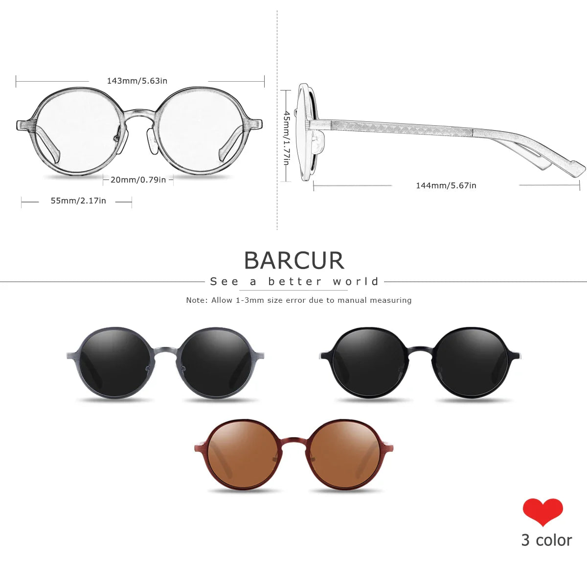BARCUR Retro Aluminum Magnesium Alloy Circular Women Polarized Sunglasses Nostalgic Punk UV400 Men Sunglasses High end Brand Box