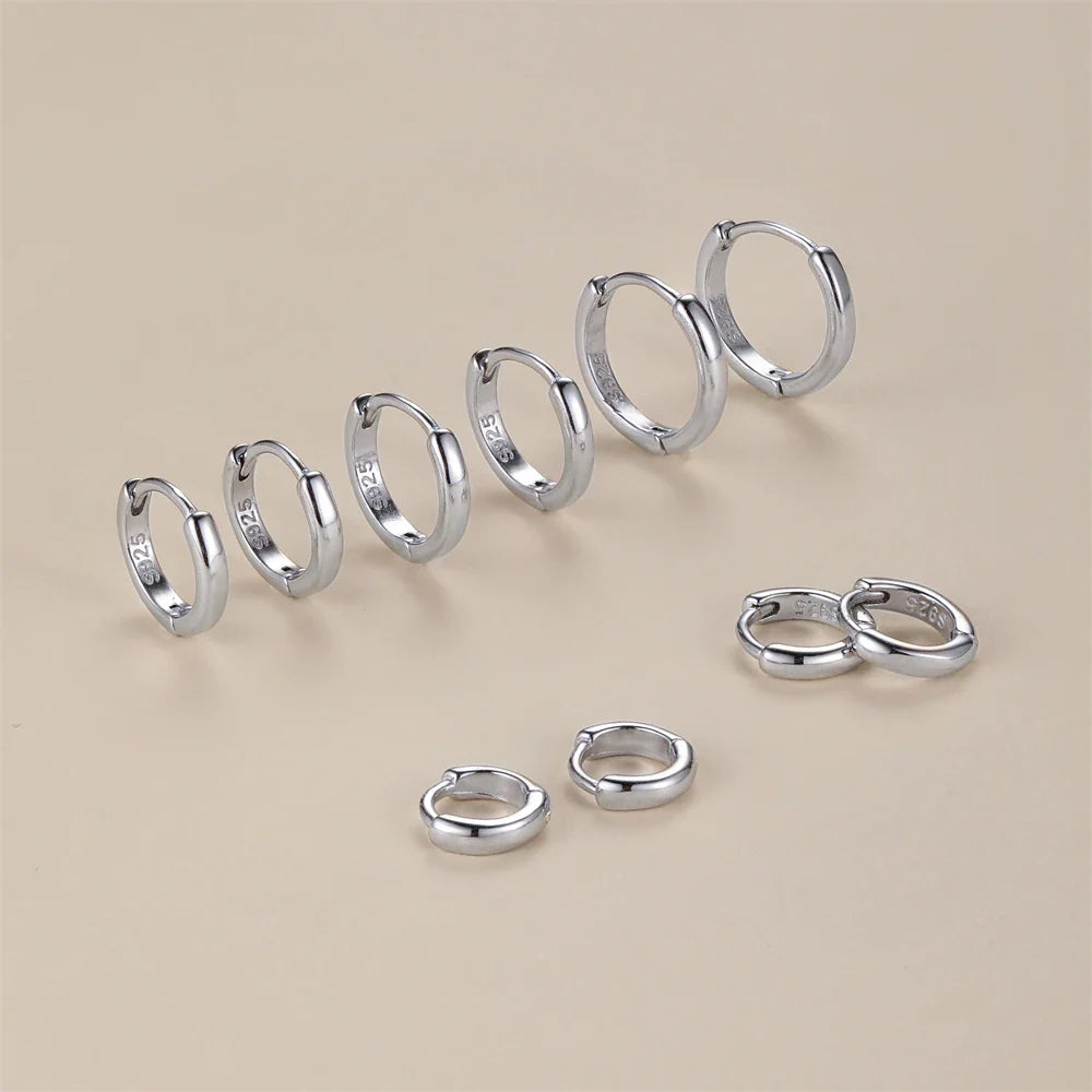 Silver 925 1 pair Women Small Hoops Earring Piercing Ear Cartilage Tragus Simple Thin Circle Anti-allergic Ear Buckle