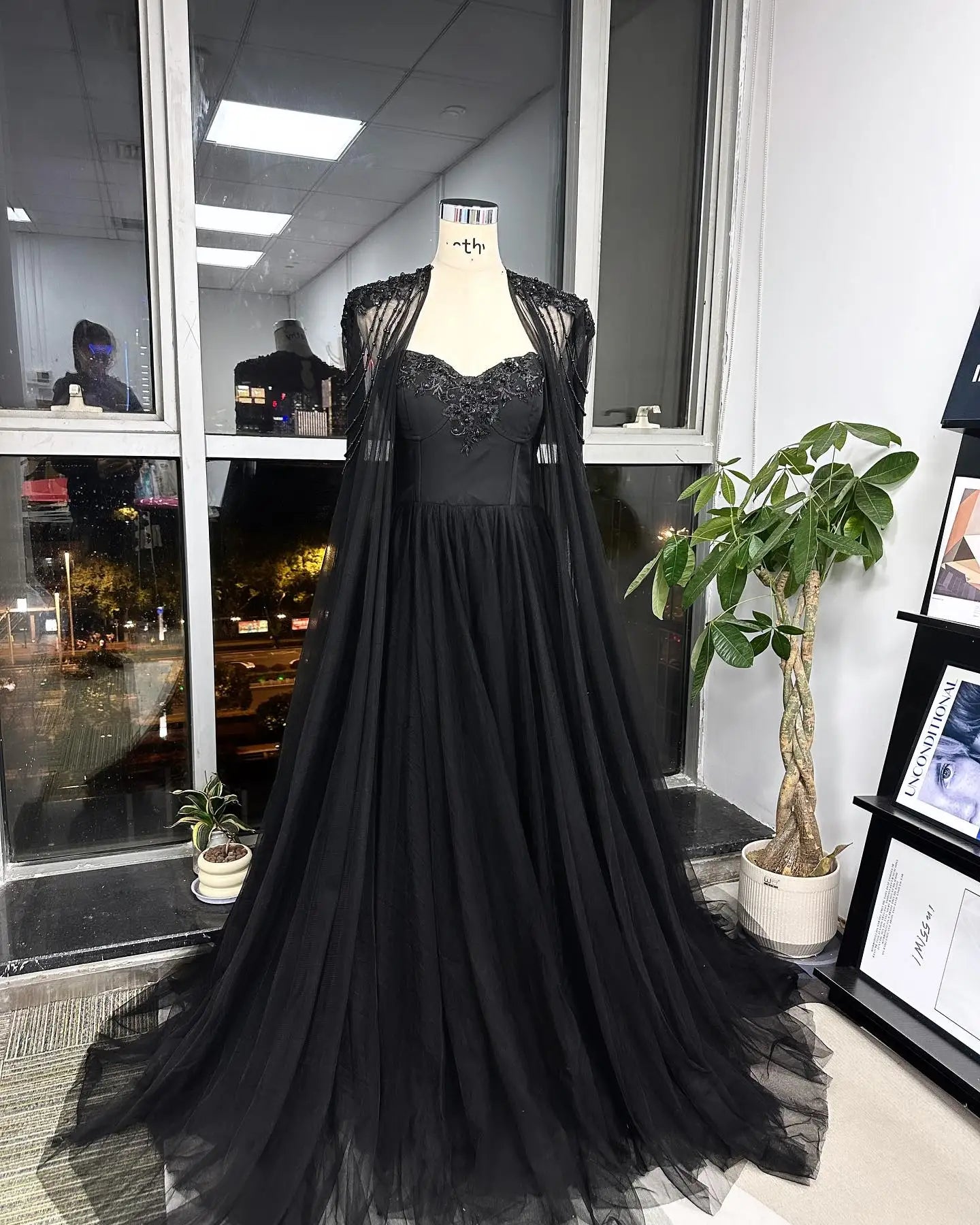 Homecoming Dresses: Black Beaded Glitter A-line Wedding Dress Elegant Detachable