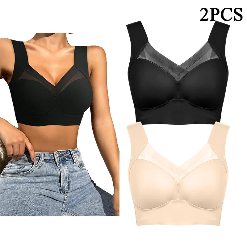 Women Bras Full Cup Sports Top Soft Seamless Brassiere Lingerie V Neck