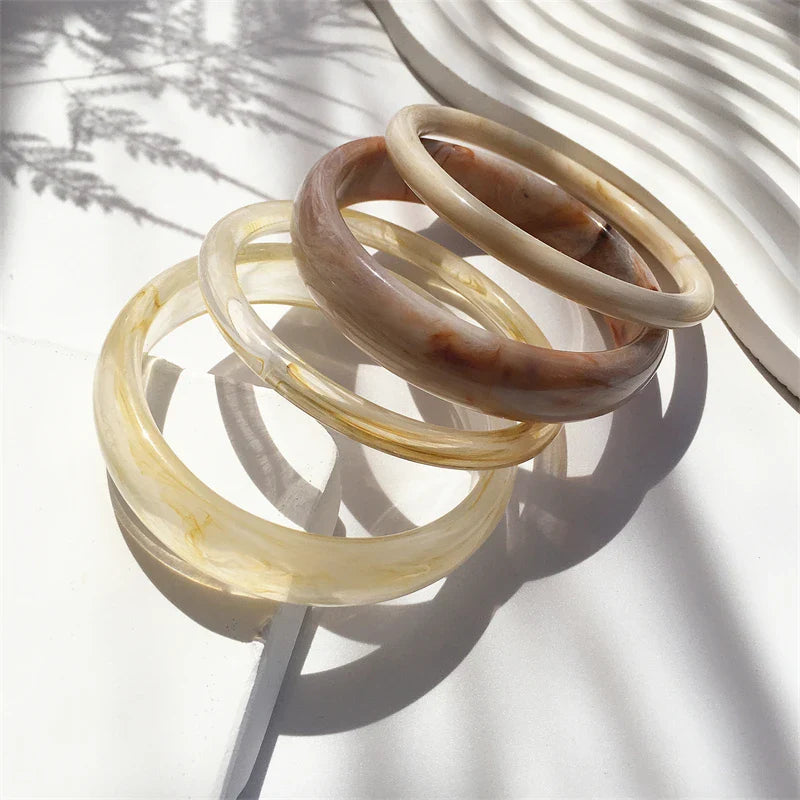 UJBOX 4-Piece Brown & Cream Marble Acrylic Resin Bracelet Bangle Set Stackable Jewelry Lightweight & Eco-Friendly Bulk Discount
