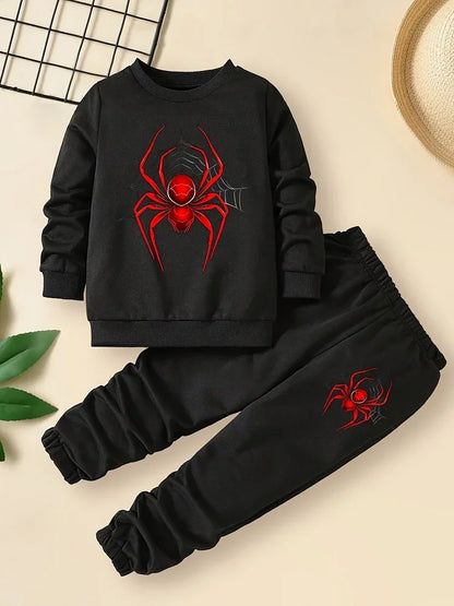 Spring Baby Girls Clothes Set Kid Boy Red Spider Printed Sweatshirts Pullover Top and Pants 2 Pieces Suit Children Tracksuit