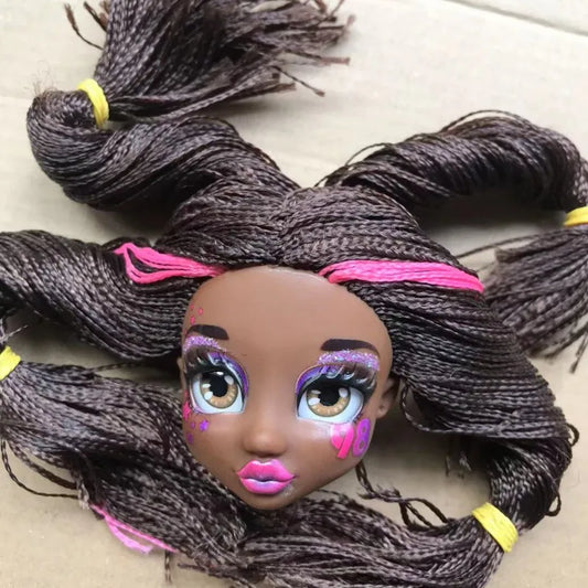 Quality Doll Heads Sparkly Alive Glasses Eyes No Hair Doll Parts White Purple Gold Hair Blue Black Skin Doll Accessories