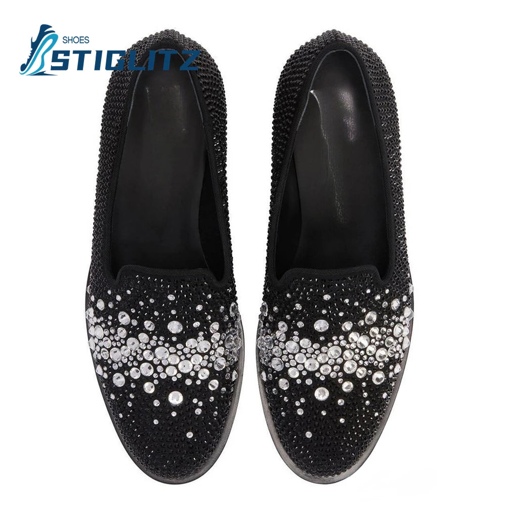 Irregular Crystal Design Loafers for Men Round Toe Full Rhinestone Shallow Slip On Mules High Quality Formal Dress Wedding Shoes