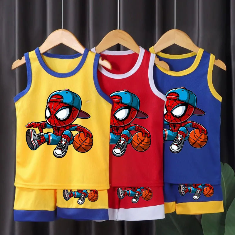 Children's Sport Clothes Sets Breathable Comfortable Mesh Casual Outfits for Boys Basketball Vest and Shorts 2pcs Suit