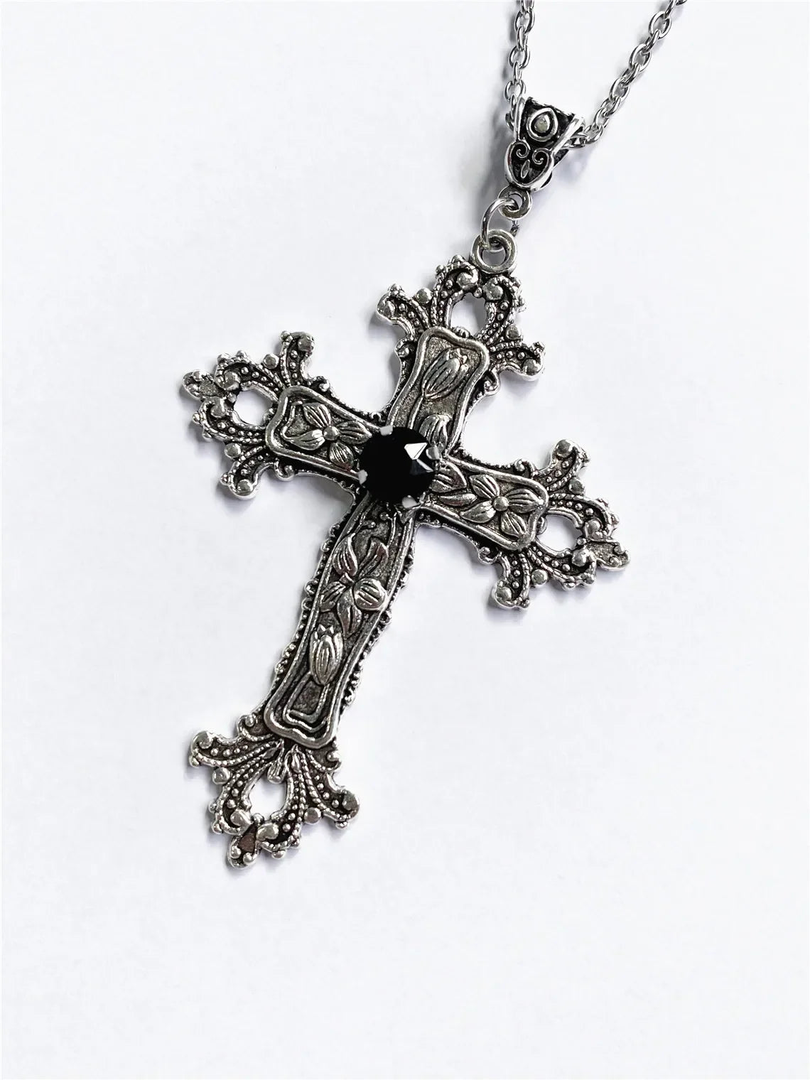 Cross pendant necklace Gothic style zircon inlaid pendant