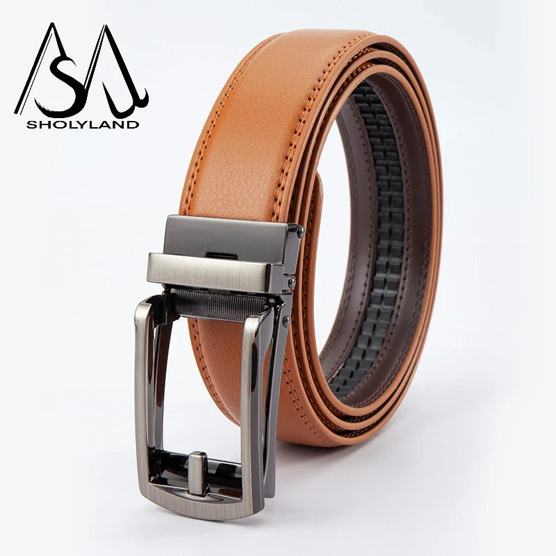 New Trendy Fashion Versatile Leather Men's Belt Alloy Automatic Buckle Two-layer Cowhide Classic Business Versatile Men's Belt