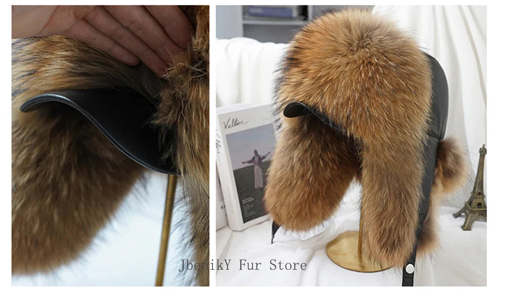 2025 Cap 100% Raccoon Dog Full Fur Fox Fur Hat Men's Fur Ear Protection Winter Thickened and Warm Russian Hat Men's Trend