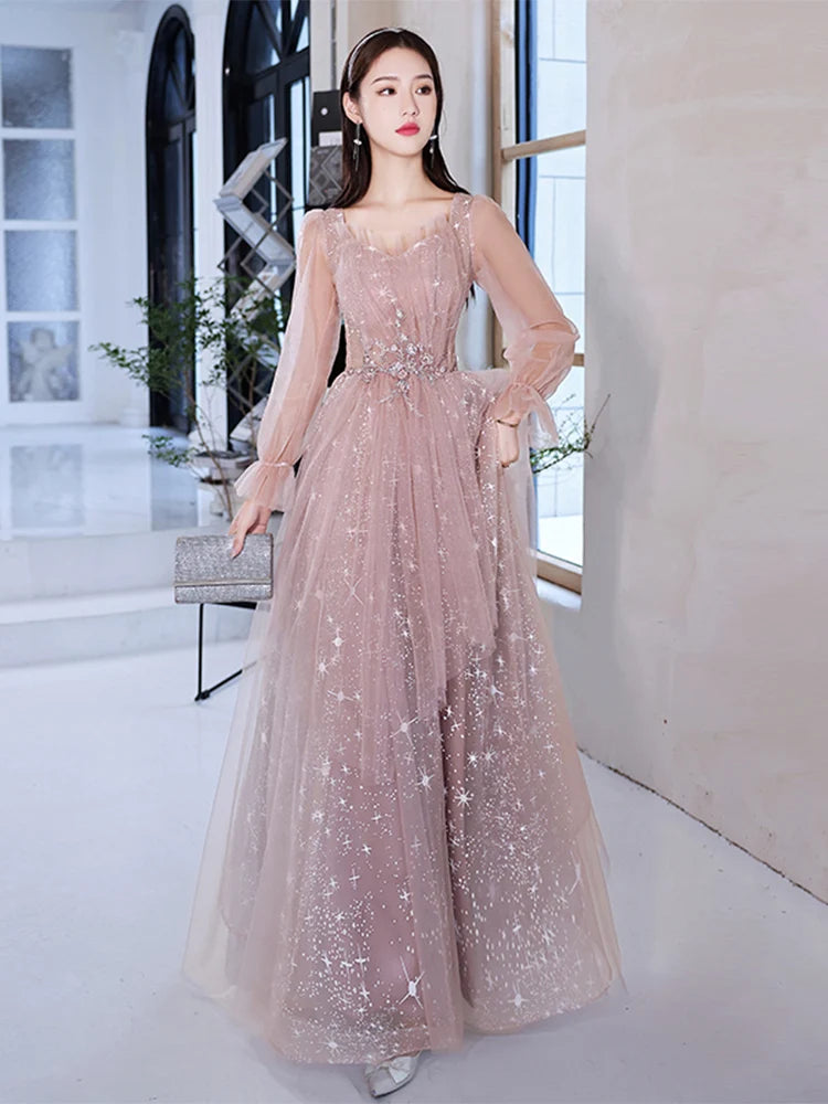 Homecoming Dresses: Pink Prom Gowns Long Sleeves For Party
