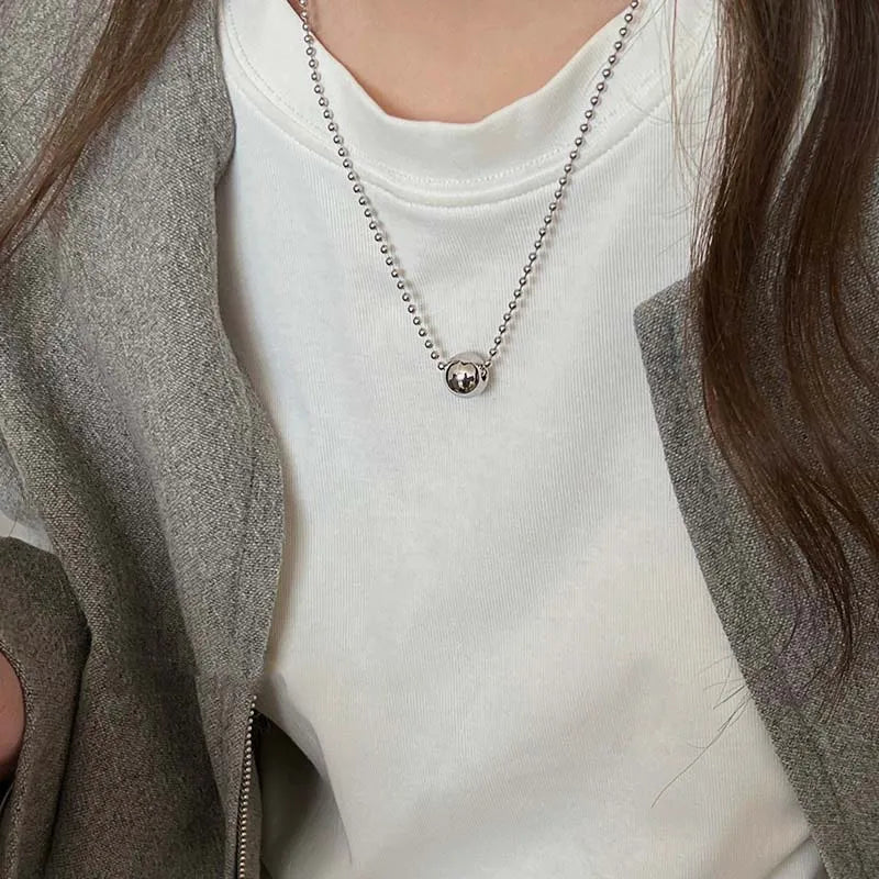 Stainless Steel Silver Color Beaded Necklaces for Women Fashion Metal Pull Long Snake Bone Chain Necklaces Jewelry Party Gifts