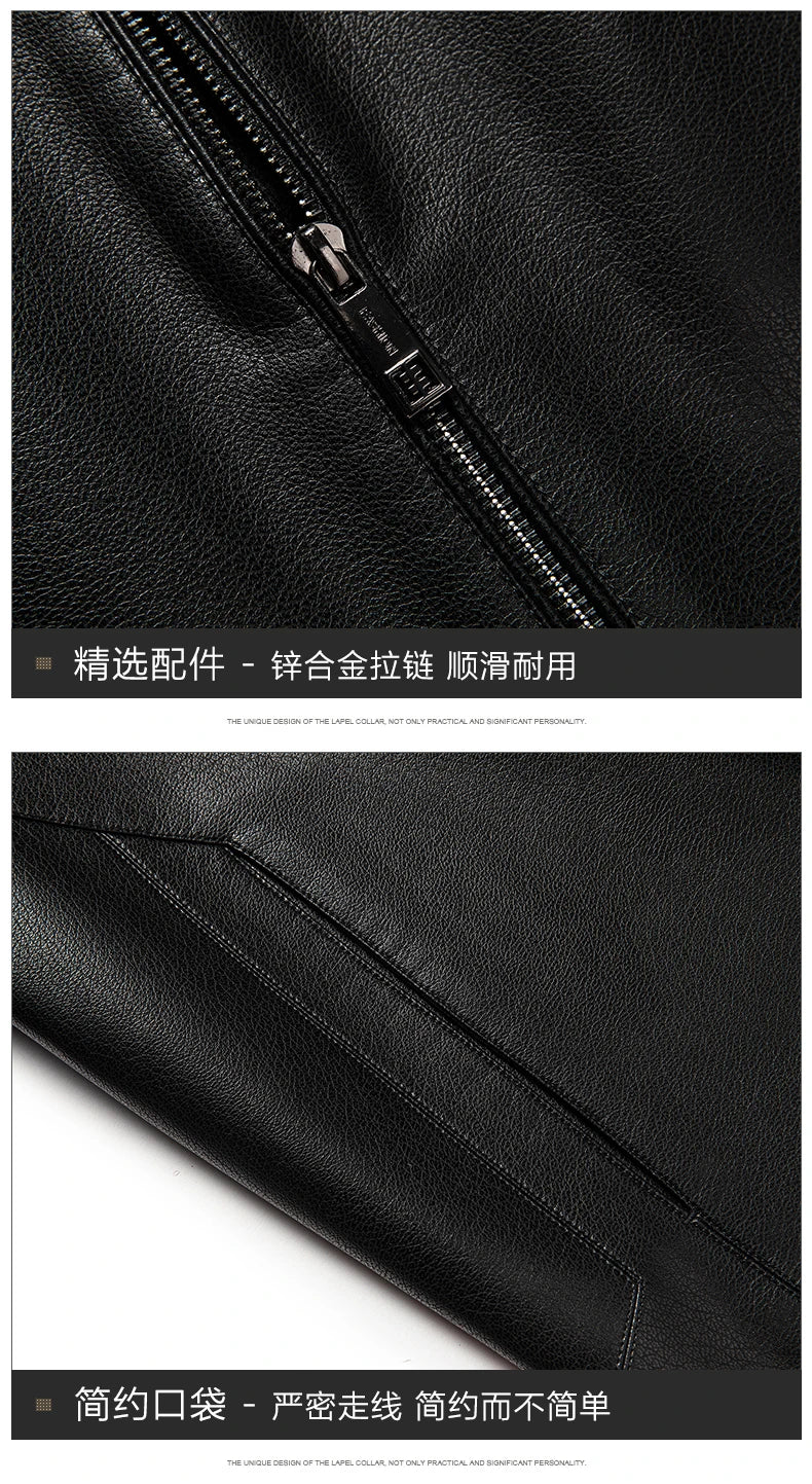 Spring and Autumn Men's Genuine Leather Polo Mock Neck Jacket Fashion