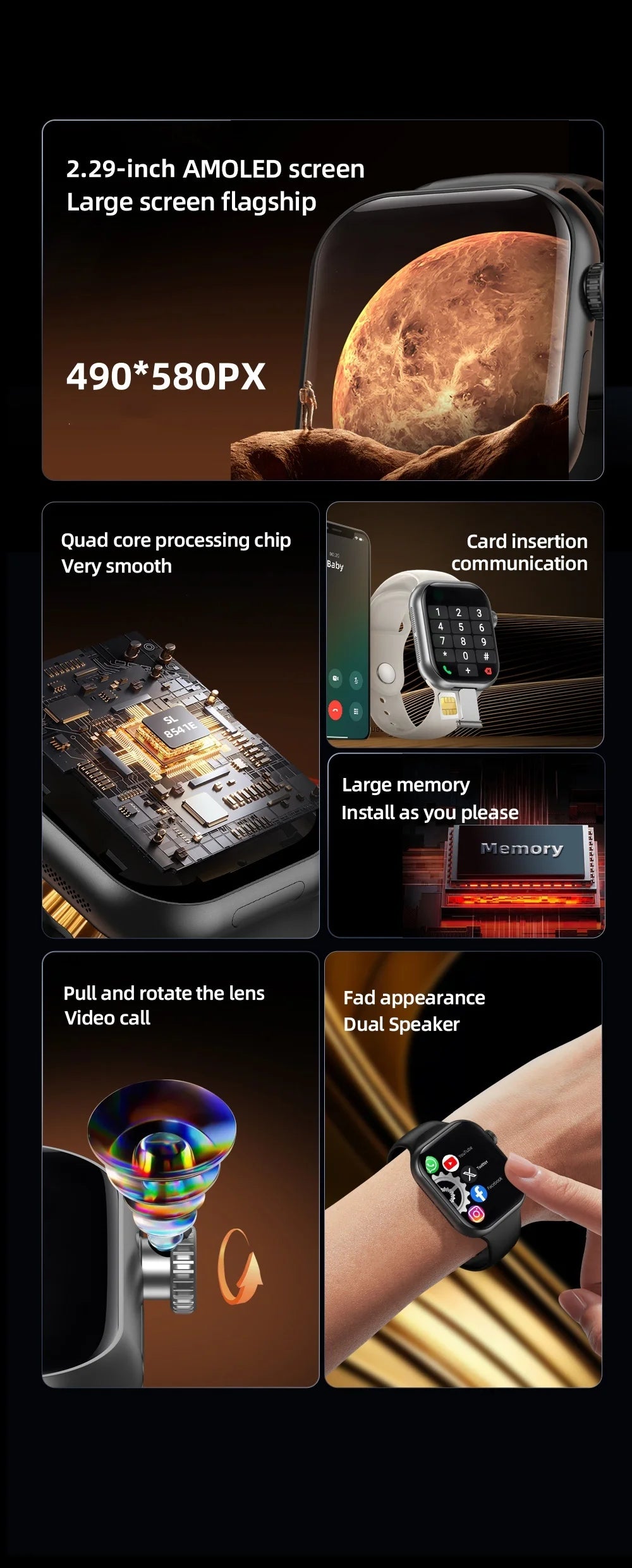 NEW Arrival S11 Plus Smartwatch 5G Sim Card Android 12.0 With 512GB Rom 190° Rotating Camera GPS WIFI 2.29'' Amoled Smart Watch