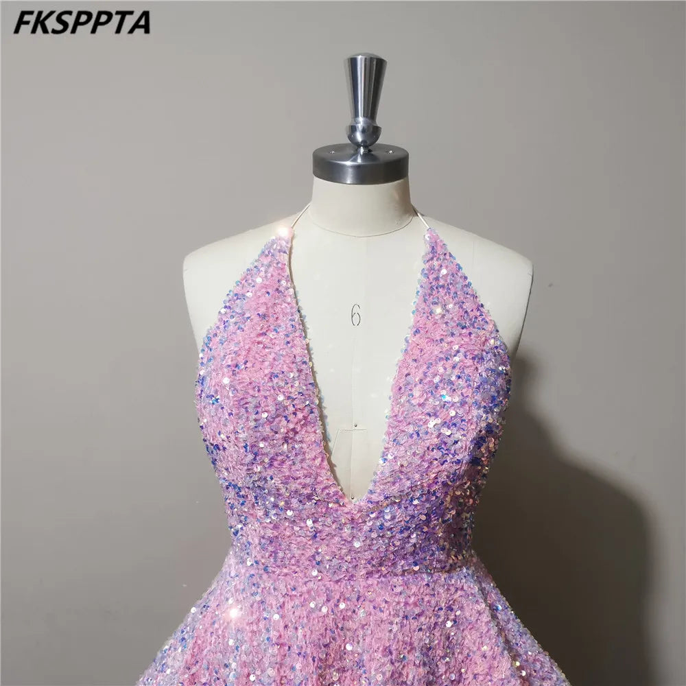 Homecoming Dresses: Prom Dresses Backless Tiered Skirt Stretchable Sequins
