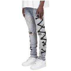 Ripped Jeans For Men Stretch Slim Printed Bones Skinny Pants Men Hip Hop