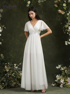 Ivory Beach Wedding Dresses For Women A-Line Puffer Short Sleeve
