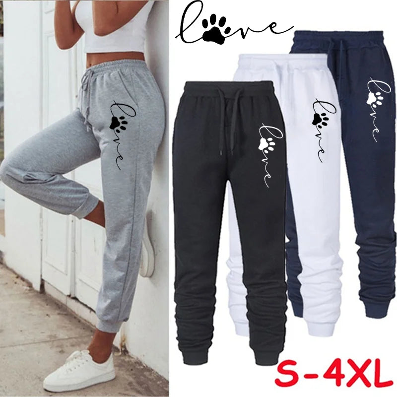 Women Cat Paw Printed Sweatpants High Quality Cotton Long Pants Jogger Trousers