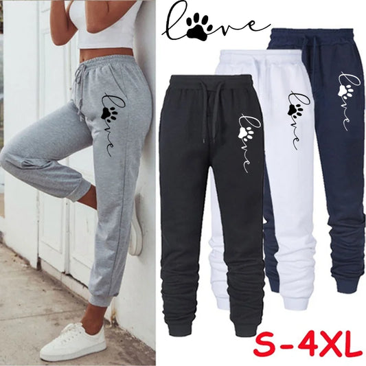 Women Cat Paw Printed Sweatpants High Quality Cotton Long Pants Jogger Trousers