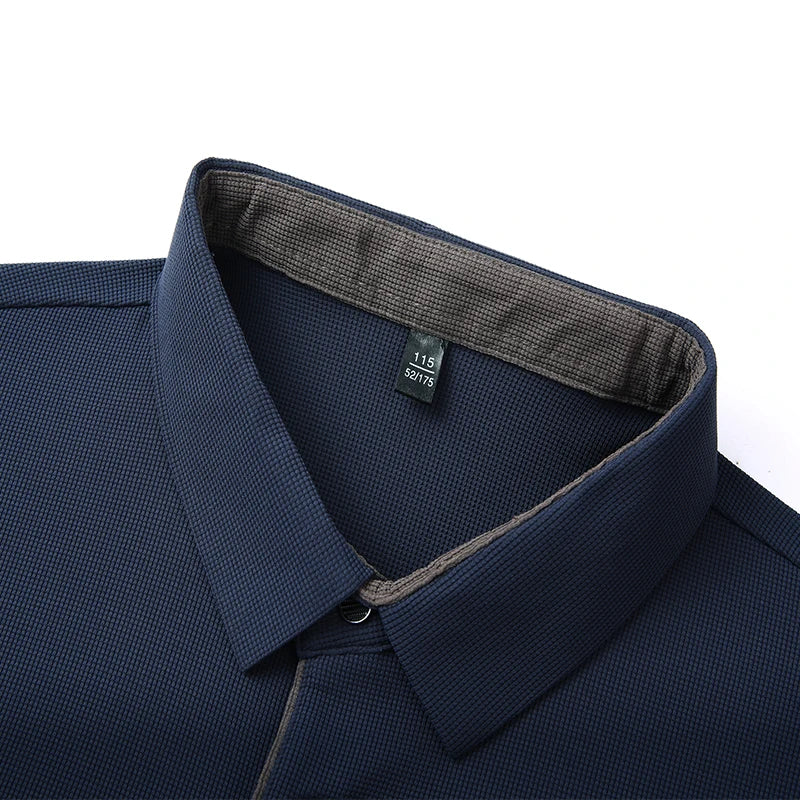 New Men's Business Casual  Long Sleeve Solid Color Polo Shirt Fashionable Warm Comfortable Four Seasons Versatile Top