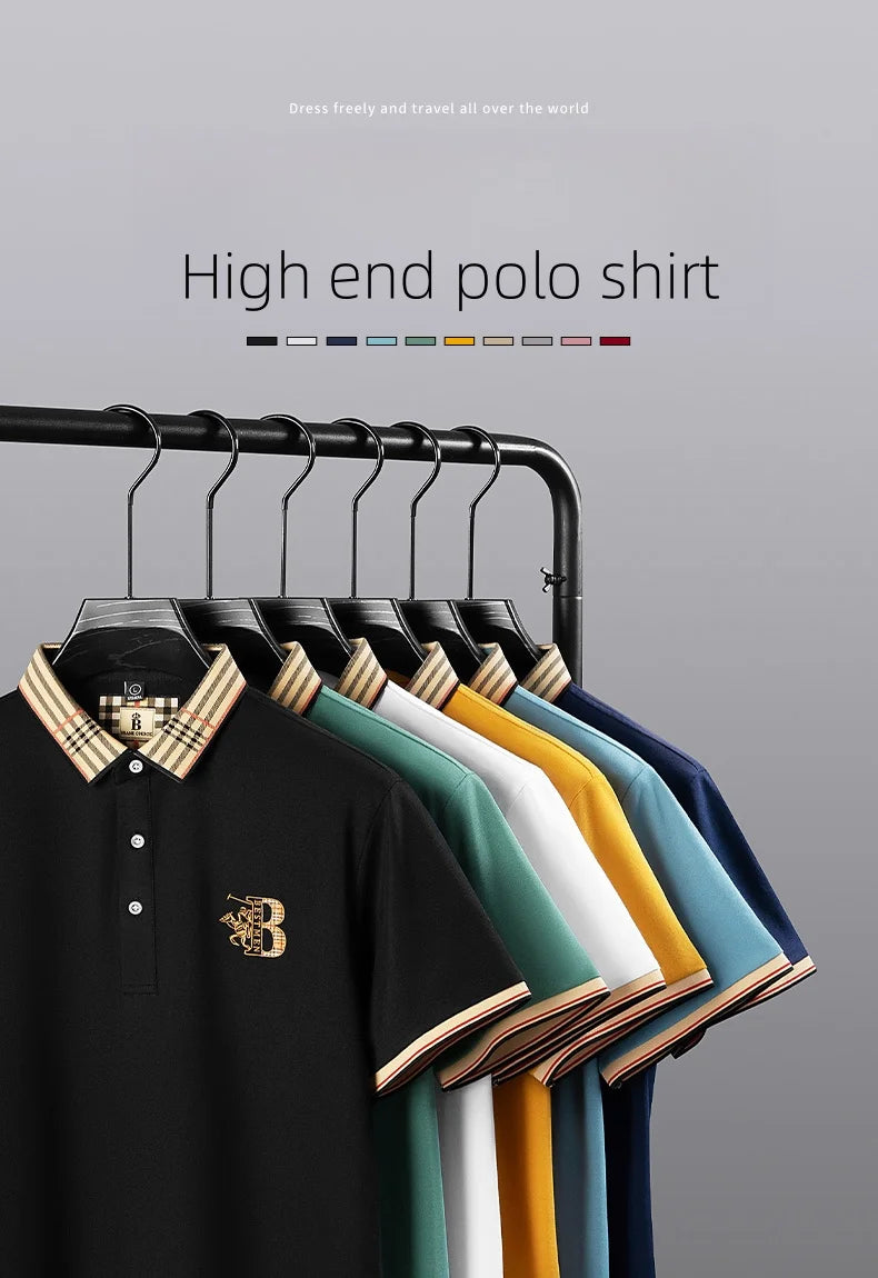 Summer men's fashion casual short sleeved polo shirt high-end boutique embroidered top comfortable and breathable lapel T-shirt