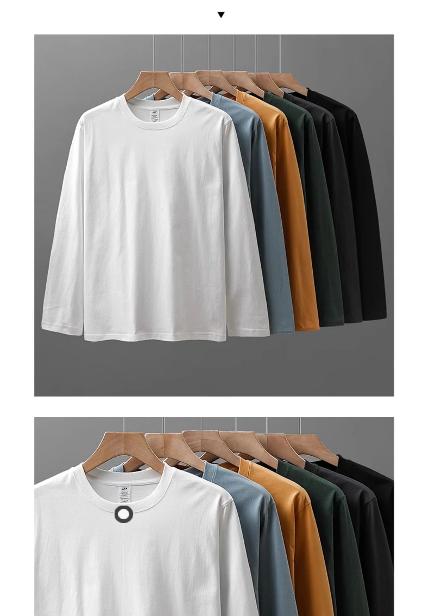 DUKEEN Men's 260G Long Sleeve T Shirts 2025 Spring Pure Cotton Solid Color Basic Crew-Neck Undershirt Men's Loose Tops 11 Color