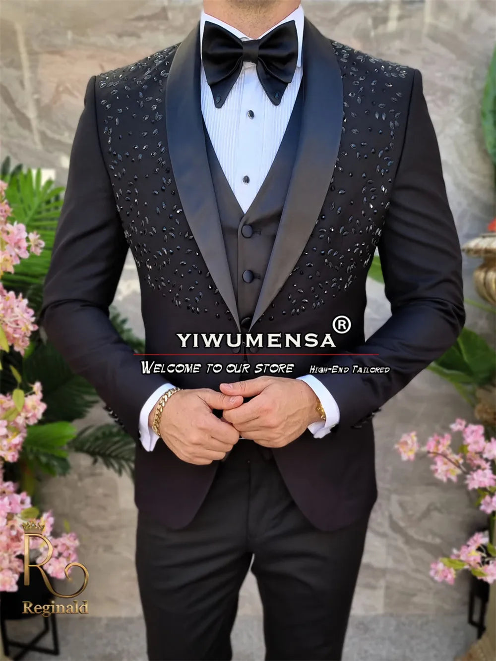 Tuxedo for Mens: Black Wedding Suits For Men Luxury Crystals Gemstone Beads